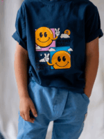 T-shirt Slim Emotikon Granatowy - obrazek 4