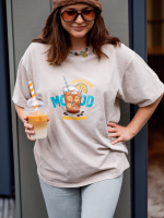 T-shirt Washed Happy Mood Beż YOUR STORE