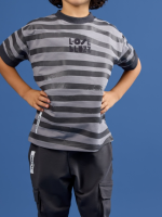 T-shirt w paski Grafitowe LOOSE BLUZZ