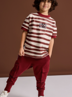 T-shirt w paski bordowe LOOSE BLUZZ - obrazek 4